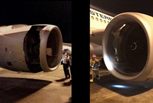 Avi&oacute;n de China Eastern aterriza de emergencia con un enorme agujero en un motor